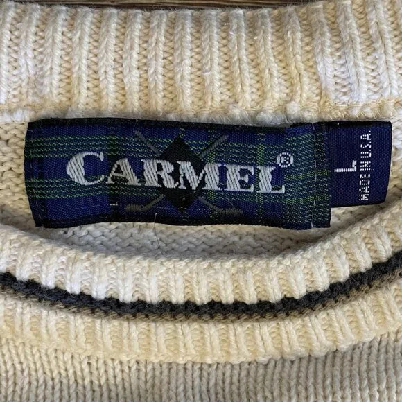 Vintage Golf Sweater Carmel Men's White Sz L Embroidered Pullover Preppy Cotton